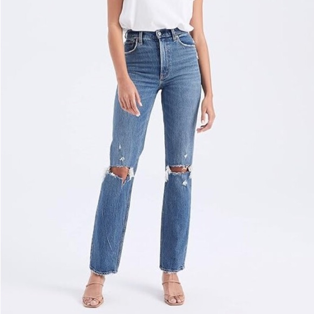 Abercrombie 90s Straight Ultra High Rise Jeans Medium Destroy 29 / 8 SHORT